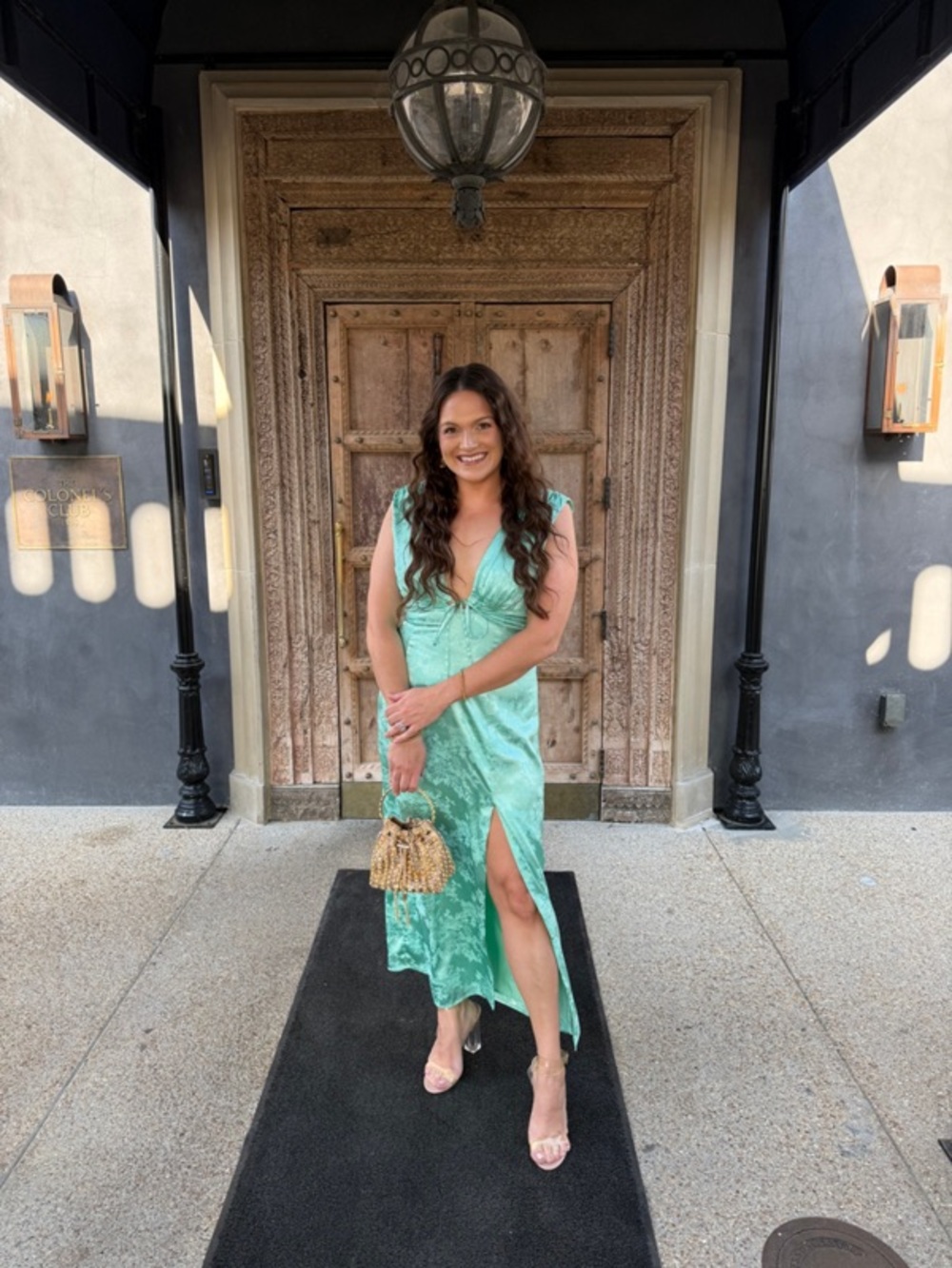 Anthropologie Mint green Satin Maxi Dress with Keyhole front size small - Picture 14 of 15